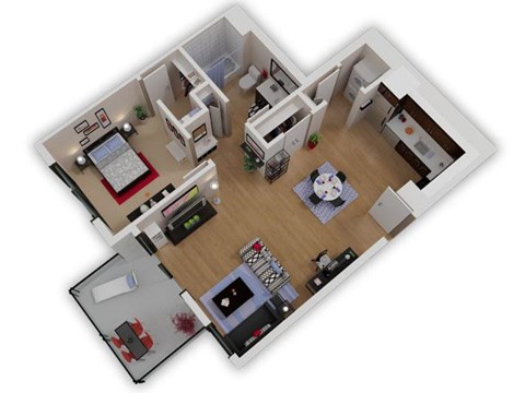 Floor plan for 1 bed, 1 bath, 725 sqft